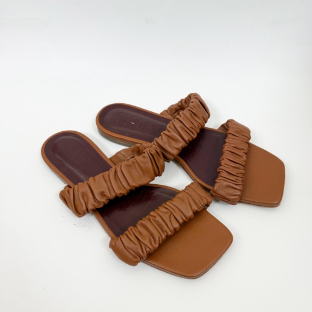 Stand Maya Brown Leather Two Strap Sandals Size 37